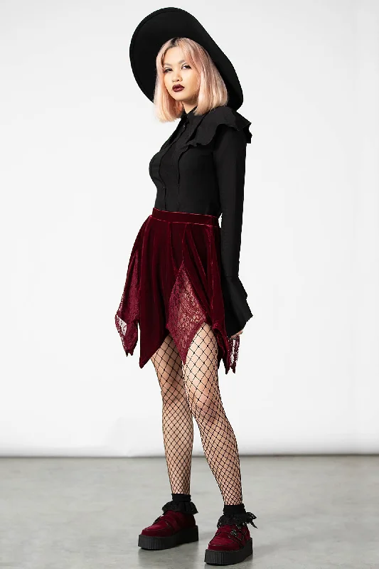 Winter fleece-lined warm short mini dress-Lester Velvet Mini Skirt [BLOOD]