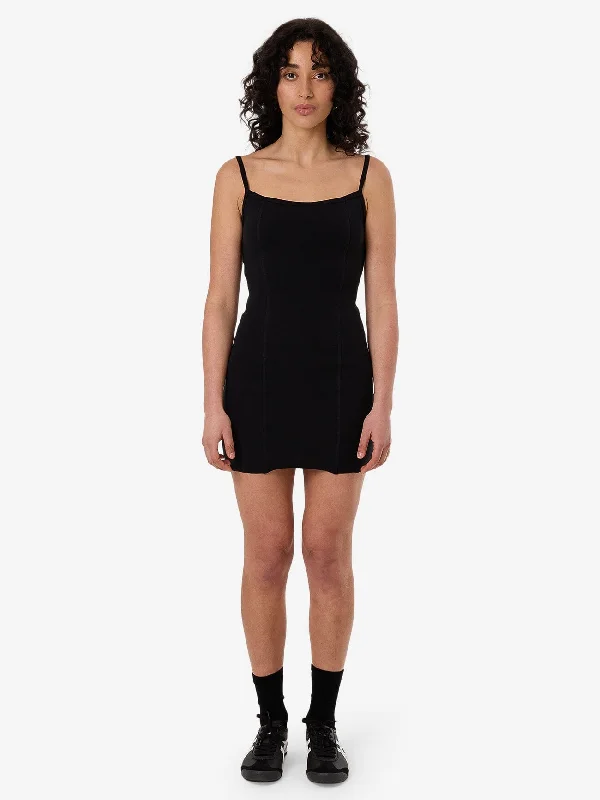 Maternity nursing-friendly short mini dress-Rib Seam Mini Dress - Black