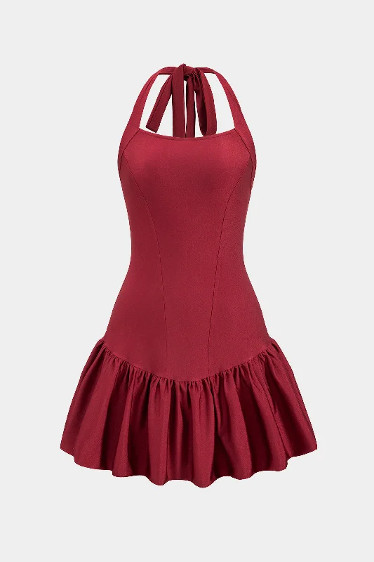 Adjustable maternity nursing mini dress-Tie-Up Backless Sleeveless Mini Dress