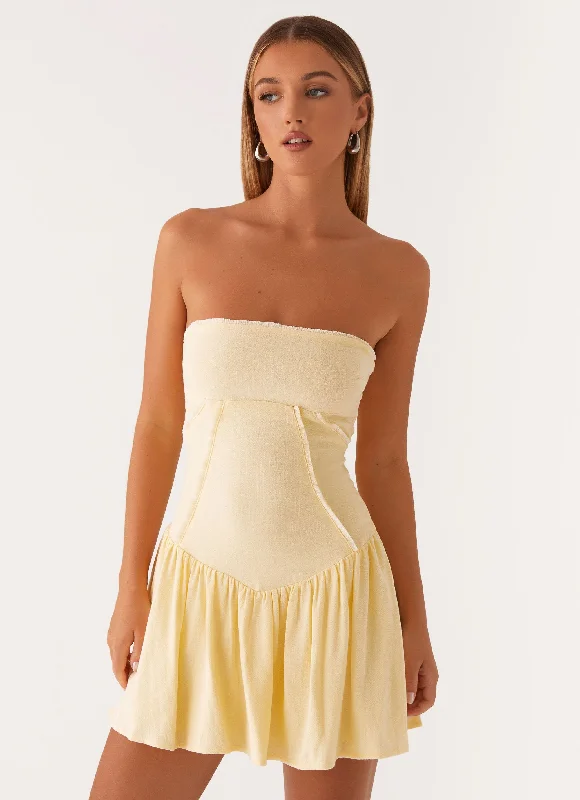 Korean oversized short mini dress-Larnie Linen Mini Dress - Lemon