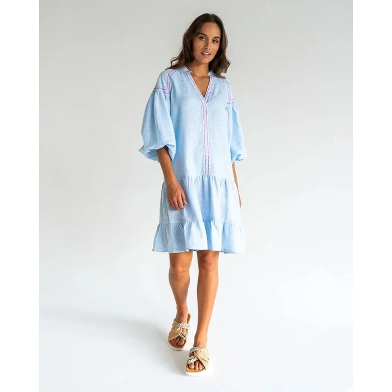 Off-shoulder ruffle beach mini dress-Sardinia Mini Dress | Sky