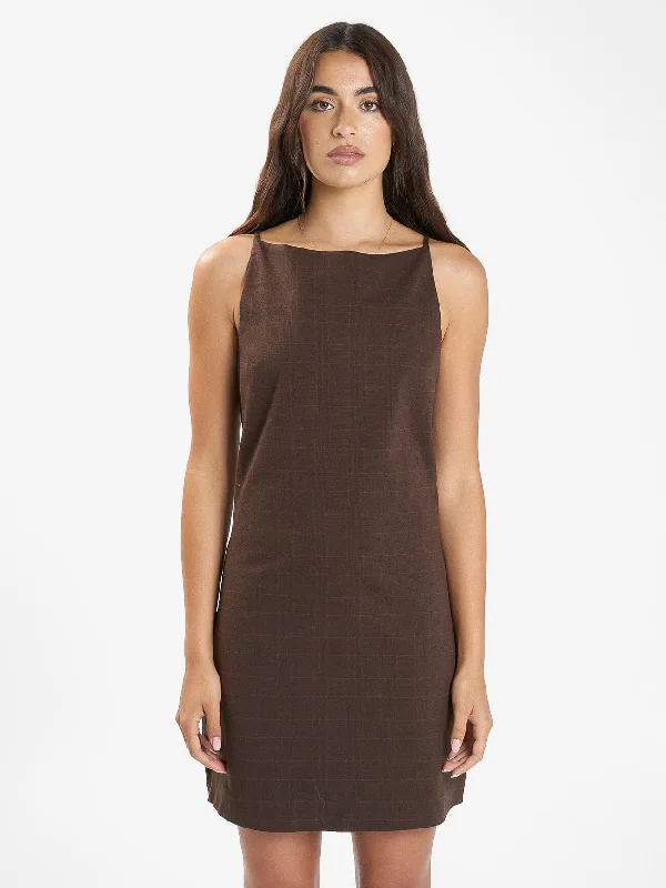 Sexy back-tie mini dress-Alessia Mini Dress - Burnt Chestnut