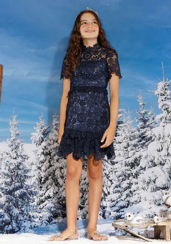 Winter thick wool mini dress-Audrey Lace Dress