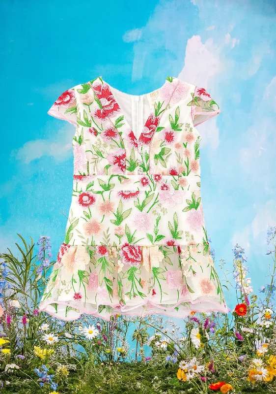 French vintage floral short mini dress-Poppy Embroidered Dress (Baby)