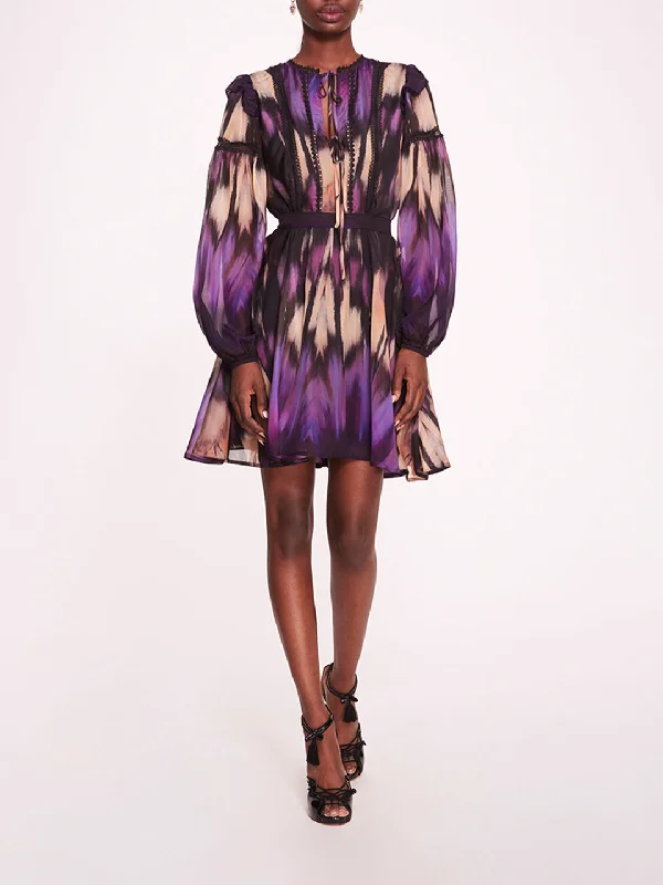 Winter wool A-line mini dress-Abstract Viscose Mini Dress