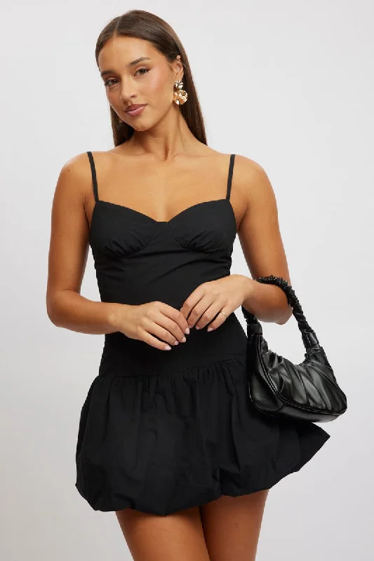 Maternity nursing-friendly mini dress-Black Bubble Dress Mini Strappy