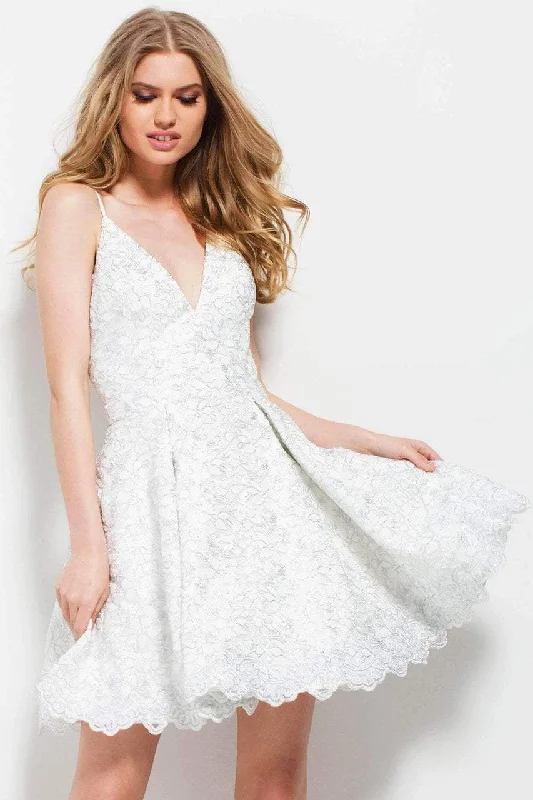 Cocktail dress for summer wedding -Jovani - Sleeveless V-Neck A-Line Cocktail Dress 51788SC - 2 pcs Off White/Silver In Size 4 and 8 Available