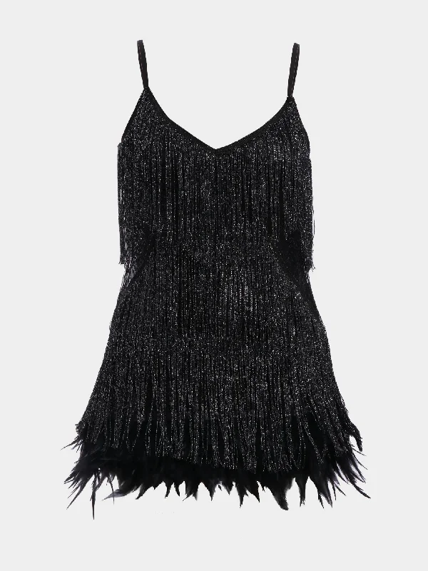 Korean oversized T-shirt mini dress-Midsize Fringe Latin Dance Mini Dress