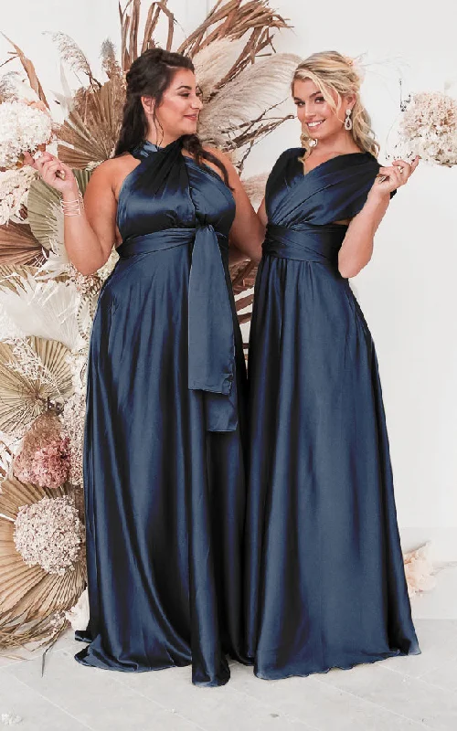 Maxi Dress With Pleated Skirt -Roman Multiway Maxi Dress - Navy