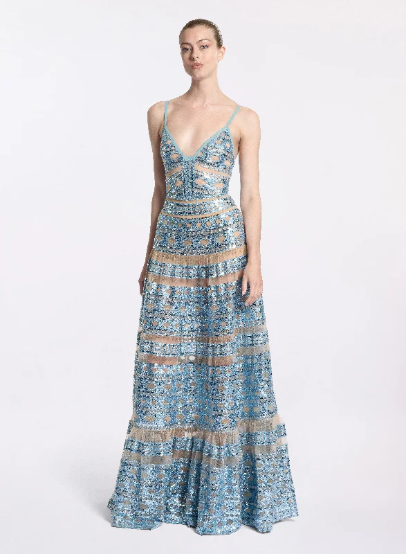 Maxi Dress For Resort Wear -Tulle Embroidered Long Dress