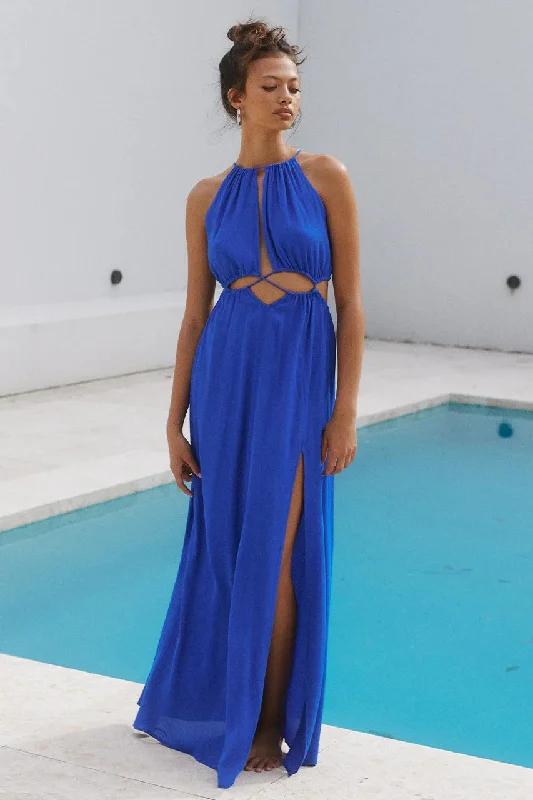 Maxi Dress With Button Front -Mather Maxi Dress - Blue