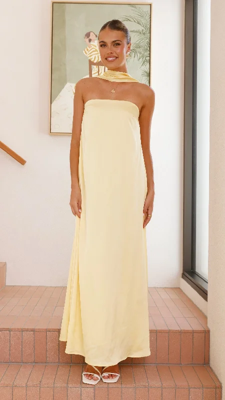 Maxi Dress With Tulle -Caitie Strapless Scarf Maxi Dress - Yellow