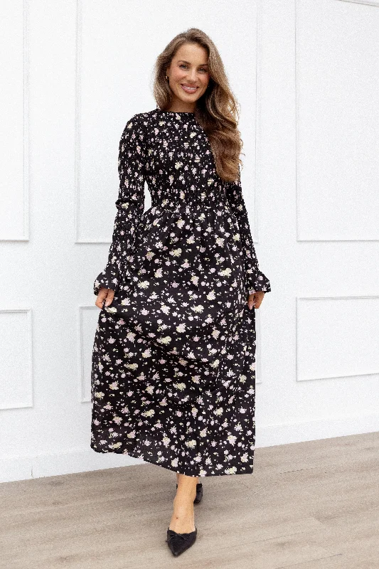 Formal Maxi Dress -Mairead Maxi Dress - Black Floral