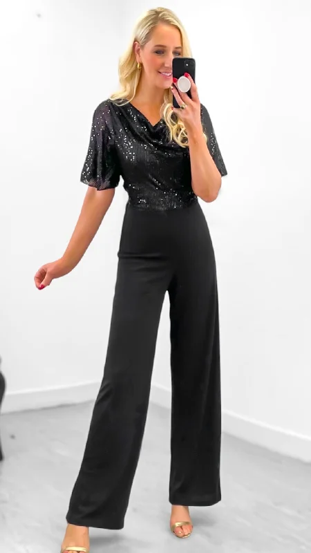 Cocktail dress with sequins -A2071 Amelia Black Sequin Jumpsuit