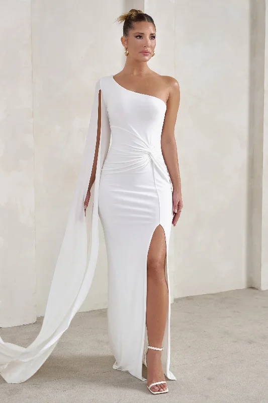 Maxi Dress With Metallic Finish -Romi | White One Shoulder Twist Design Maxi Dress