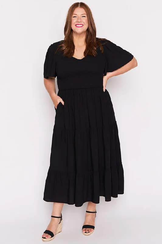 Maxi Dress With High Low Hem -Lynette Black Dress