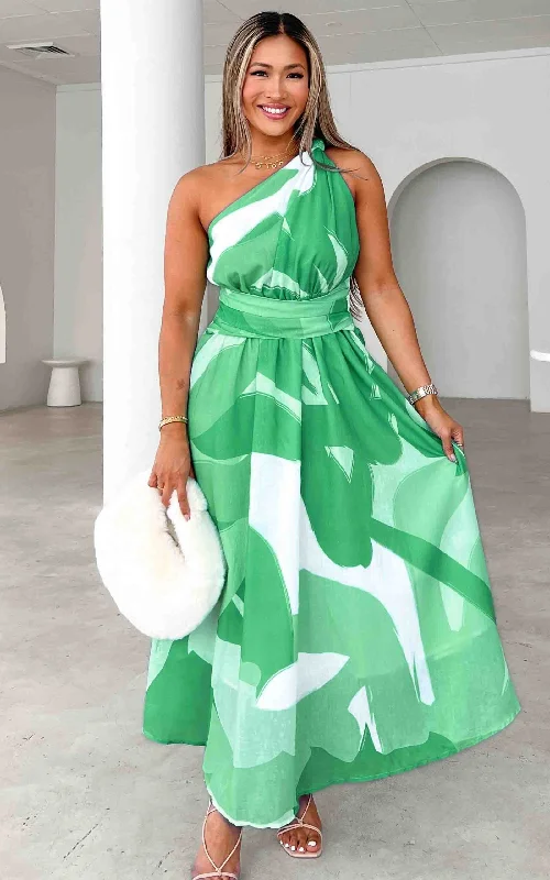 Maxi Dress For Cocktail Hour -Addison Maxi Dress - Green White Print