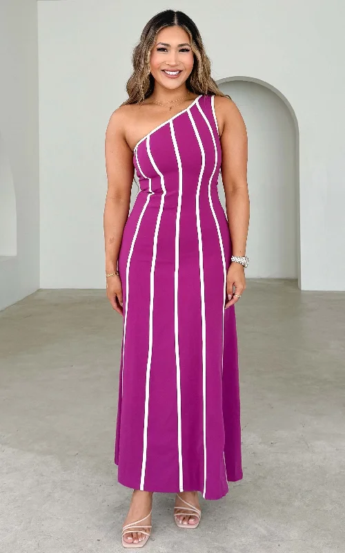 Casual Maxi Dress -Finlee Maxi Dress - Purple Plum White