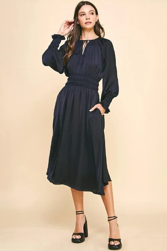 Maxi Dress With Pleated Skirt -Ellen Long Sleeve Maxi Dress