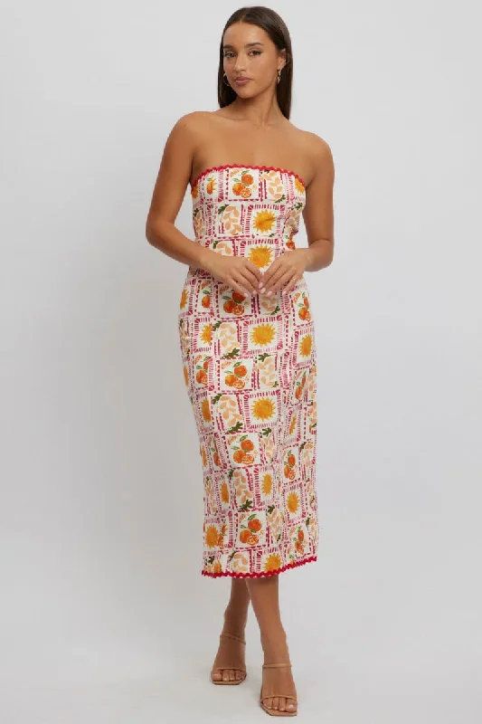 Maxi Dress With Colorful Prints -Multi Abstract Maxi Dress Strapless