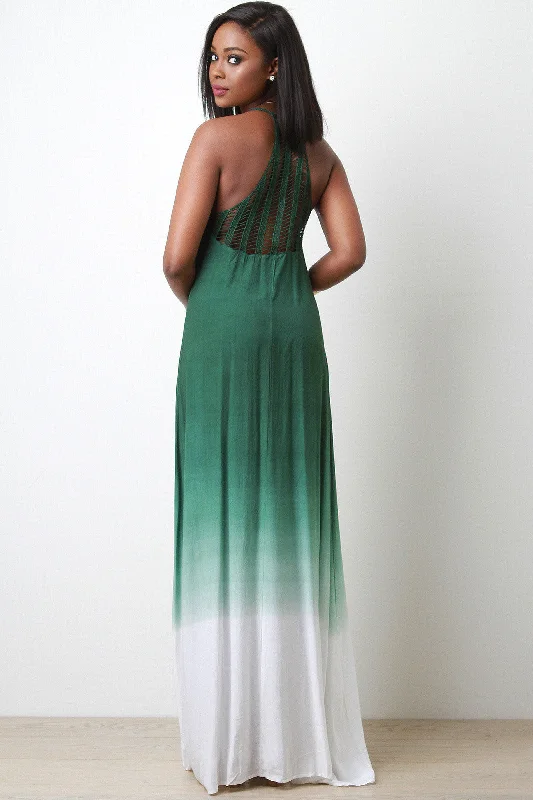 Maxi Dress With Sleeves -Crochet Racerback Ombre Maxi Dress