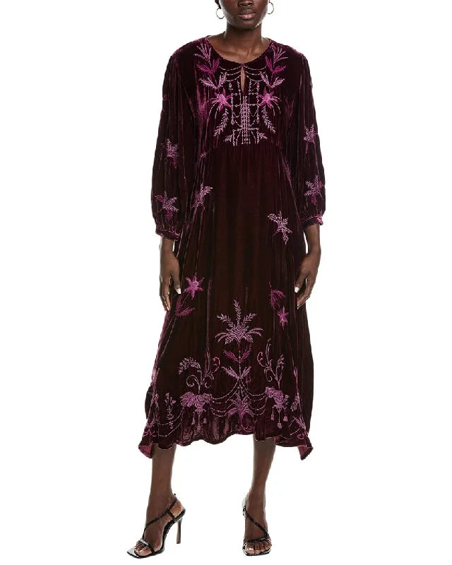 Midi Dress With Puffed Sleeves -Johnny Was Palmira Velvet Effortless Midi Dress Eg