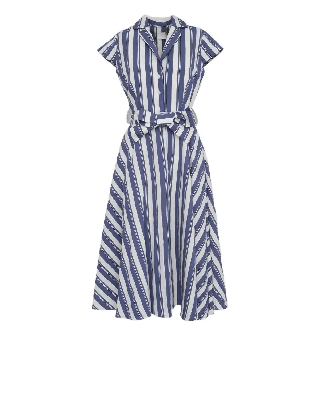 Stylish Midi Dress -Women's Zoe Short Sleeve Midi Dress In Blue Stripes