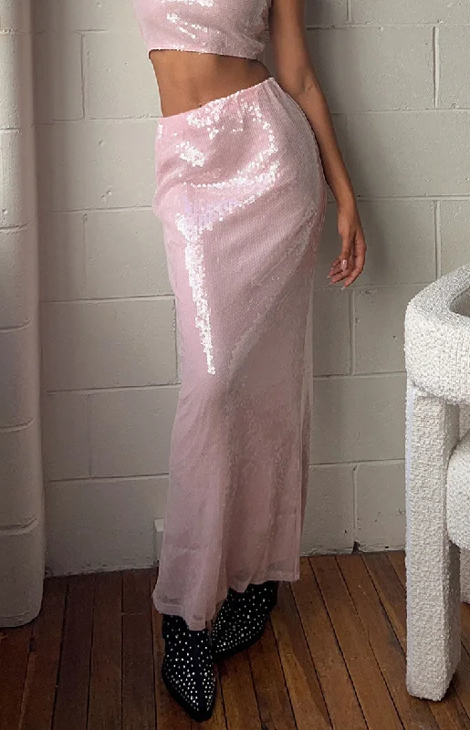 Maxi Dress With Side Slit -Bellah Pink Sequin Maxi Skirt