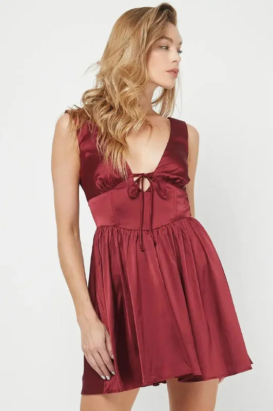 French square neck waist-cinching mini dress-Livy Satin Mini Dress