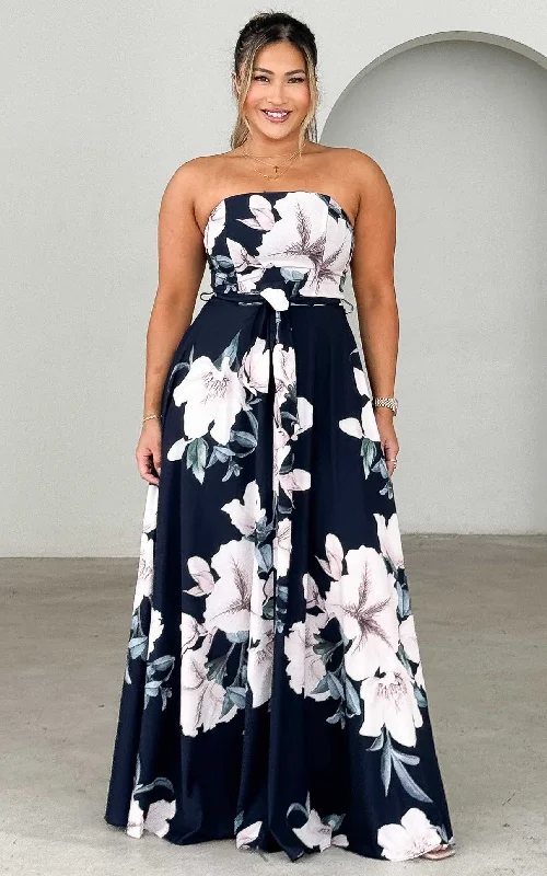 Maxi Dress For Summer Wedding -Tamra Maxi Dress - Navy Floral