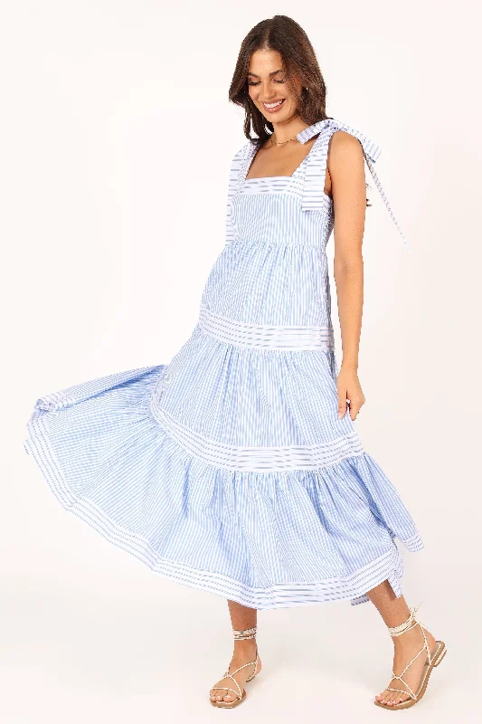 High Waist Maxi Dress -Bella Maxi Dress - Blue Stripe