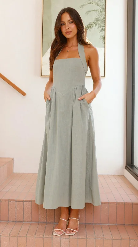 Maxi Dress With Lace -Caden Maxi Dress - Sage