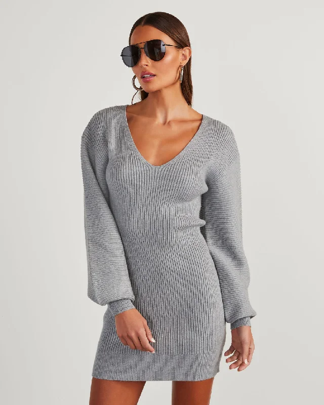 Winter fleece-lined warm short mini dress-Fall Is Mine Ribbed Mini Sweater Dress