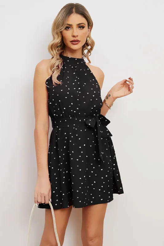 Party sequin off-shoulder mini dress-Grecian Neck Tie Waist Mini Dress