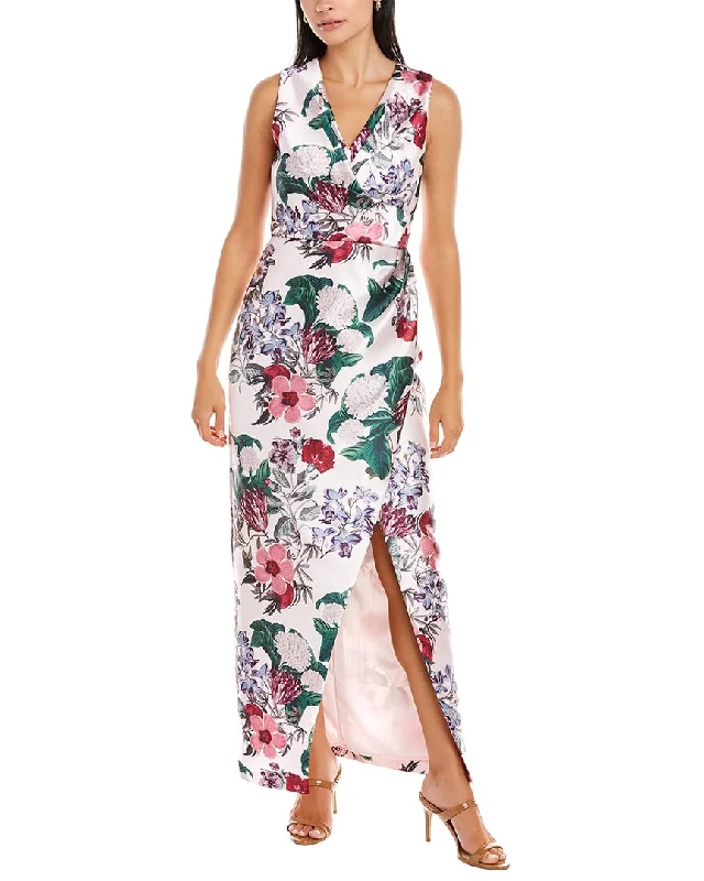 Maxi Dress With Off Shoulder Style -Kay Unger Floral Maxi Dress