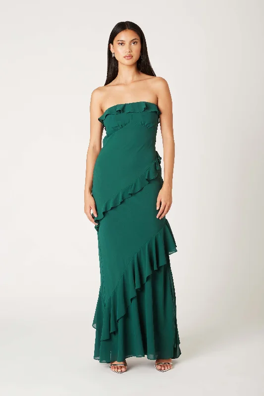 Maxi Dress With Beading -Tiered Ruffle Strapless Maxi Dress