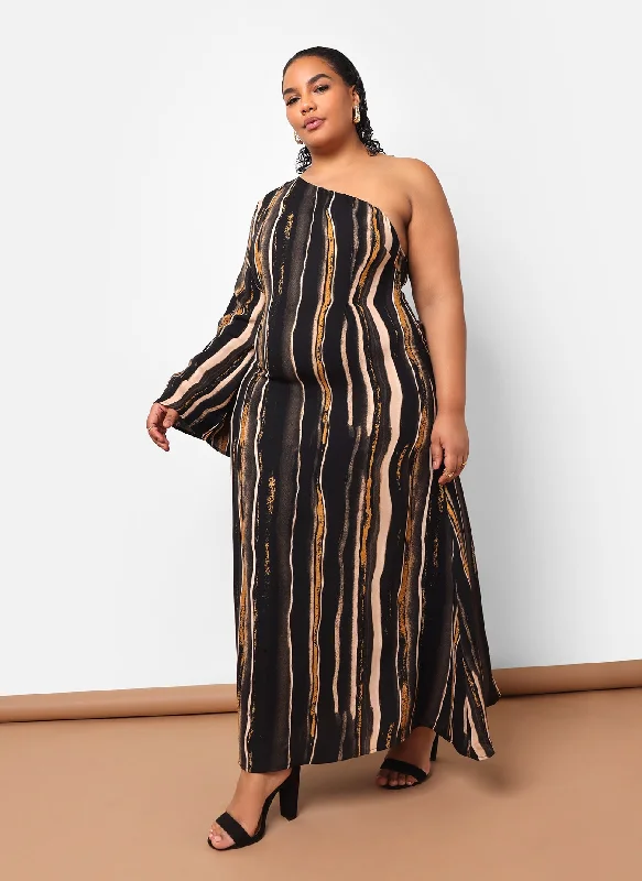 Maxi Dress With Geometric Patterns -Esperanza Stripe Print Maxi Kaftan Dress