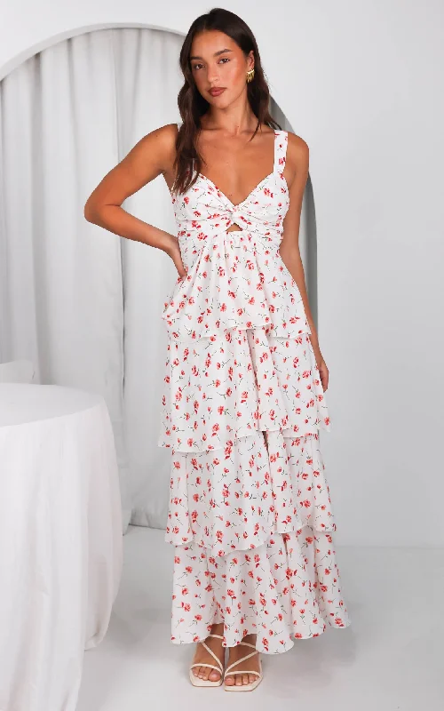 Maxi Dress With Lace Sleeves -Cherika Maxi Dress - White Floral