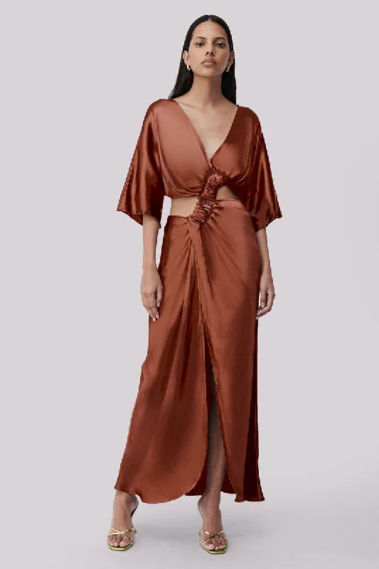 Maxi Dress For Vacation -Tate Twist Wrap Front Maxi Dress - Copper