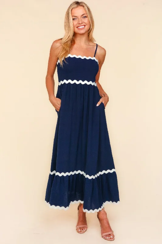 Maxi Dress For Winter -Ric Rac Square Neck Fit and Flare Maxi Dress