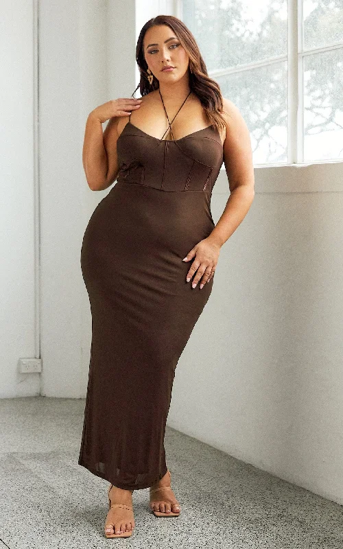 Long Maxi Dress -Stafford Dress - Chocolate Brown