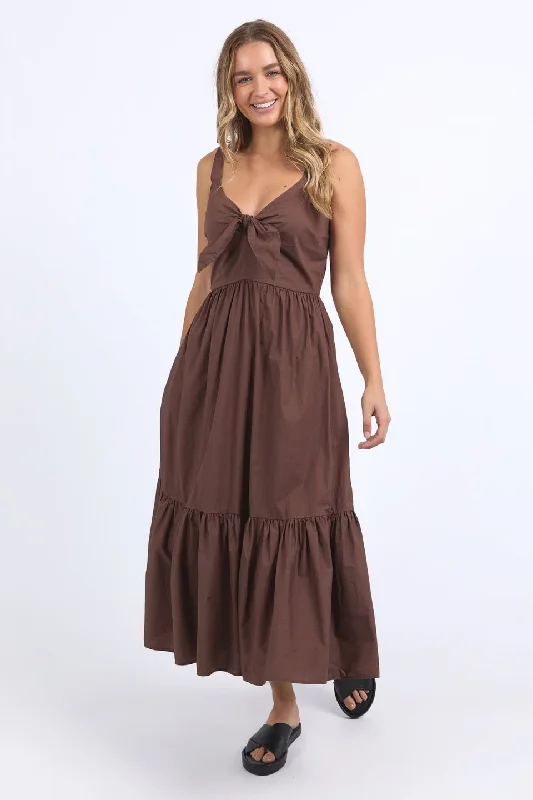 Black Maxi Dress -Esmerelda Chocolate Frint Tie Tiered Maxi Dress