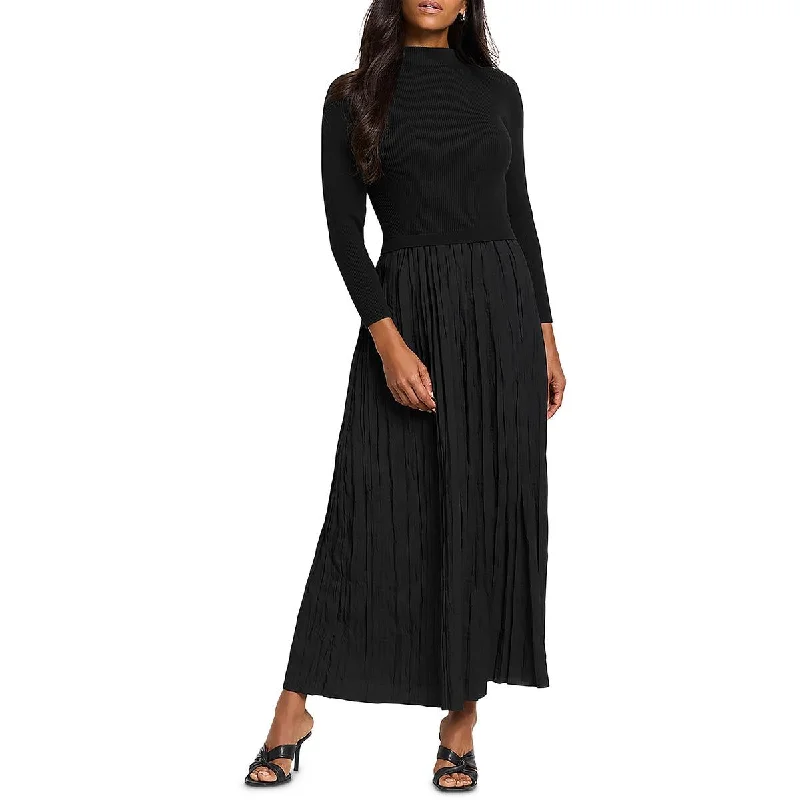 Midi Dress With Metallic Sheen -Womens Ribbed Casual Midi Dress