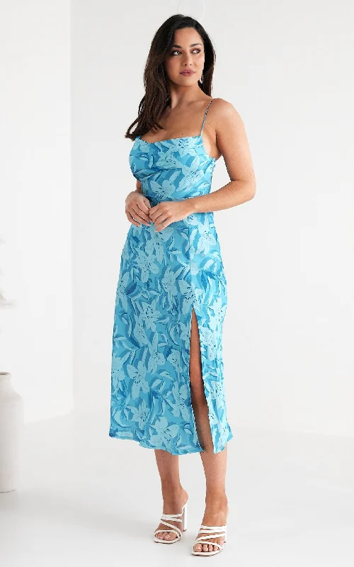 Maxi Dress For Winter Wedding -Cannes Maxi Dress - Blue Floral