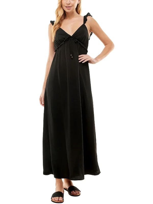 Sexy Maxi Dress -Juniors Womens Ruffled V-Neck Maxi Dress