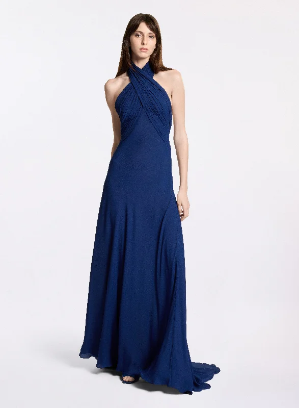 Maxi Dress With V Neck -Silk Long Dress