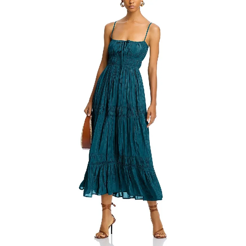 Midi Dress For Tea Party -Womens Tiered Adjustable Straps Midi Dress