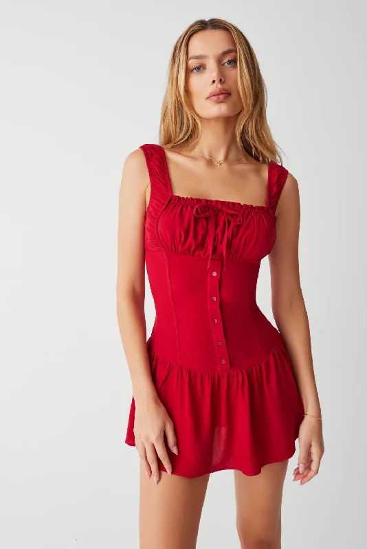 High-waist petite A-line mini dress-Christa Ruffle Mini Dress - Romance