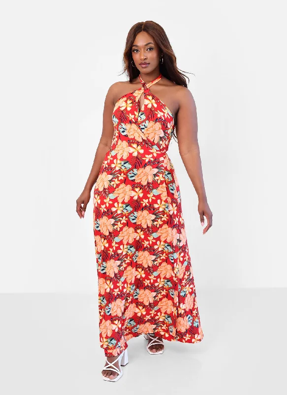 Maxi Dress For Bridesmaid -Paradise Tropical Print Wrap Maxi Dress