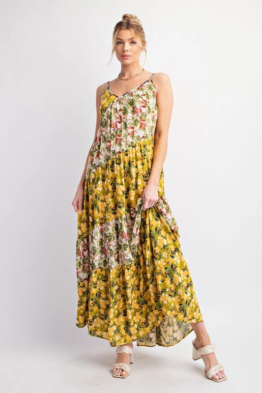 Maxi Dress With Ruching -HONEY PRINTED COLOR BLOCK MAXI DRESS